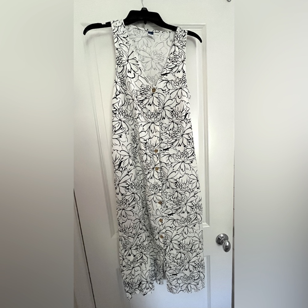NWT Old Navy Linen Blend Cream Black Midi Dress XS